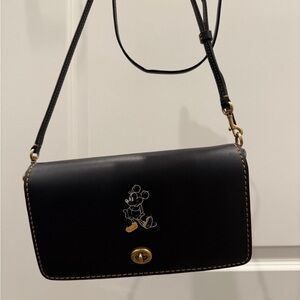 Black Leather Crossbody Bag with Mickey Mouse Detail